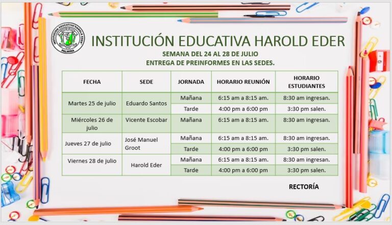 SEMANA DEL 24 AL 28 DE JULIO – INSTITUCION EDUCATIVA HAROLD EDER